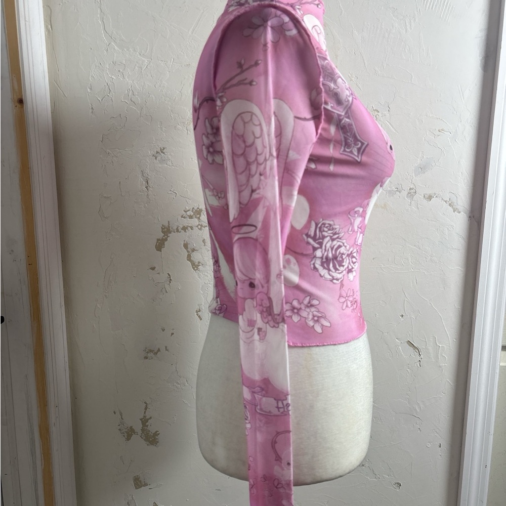 Forever 21 collab Pink Angel precious moments Graphic Sheer Long Sleeve Top - Picture 3 of 6